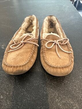 UGG Women's Chestnut Suede Moccasin Slippers with Shearling